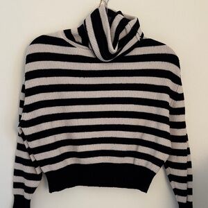 Zara cropped Black and White Striped Cowl Neck Sweater